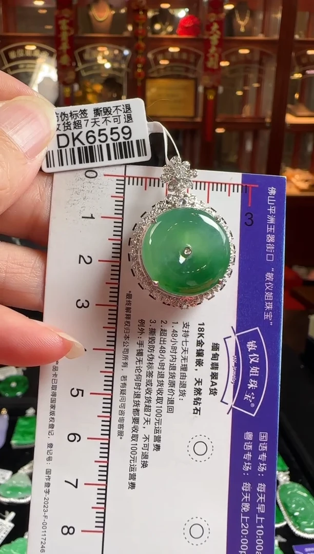 颈饰18K金镶嵌翡翠DK6559冰绿平安扣
