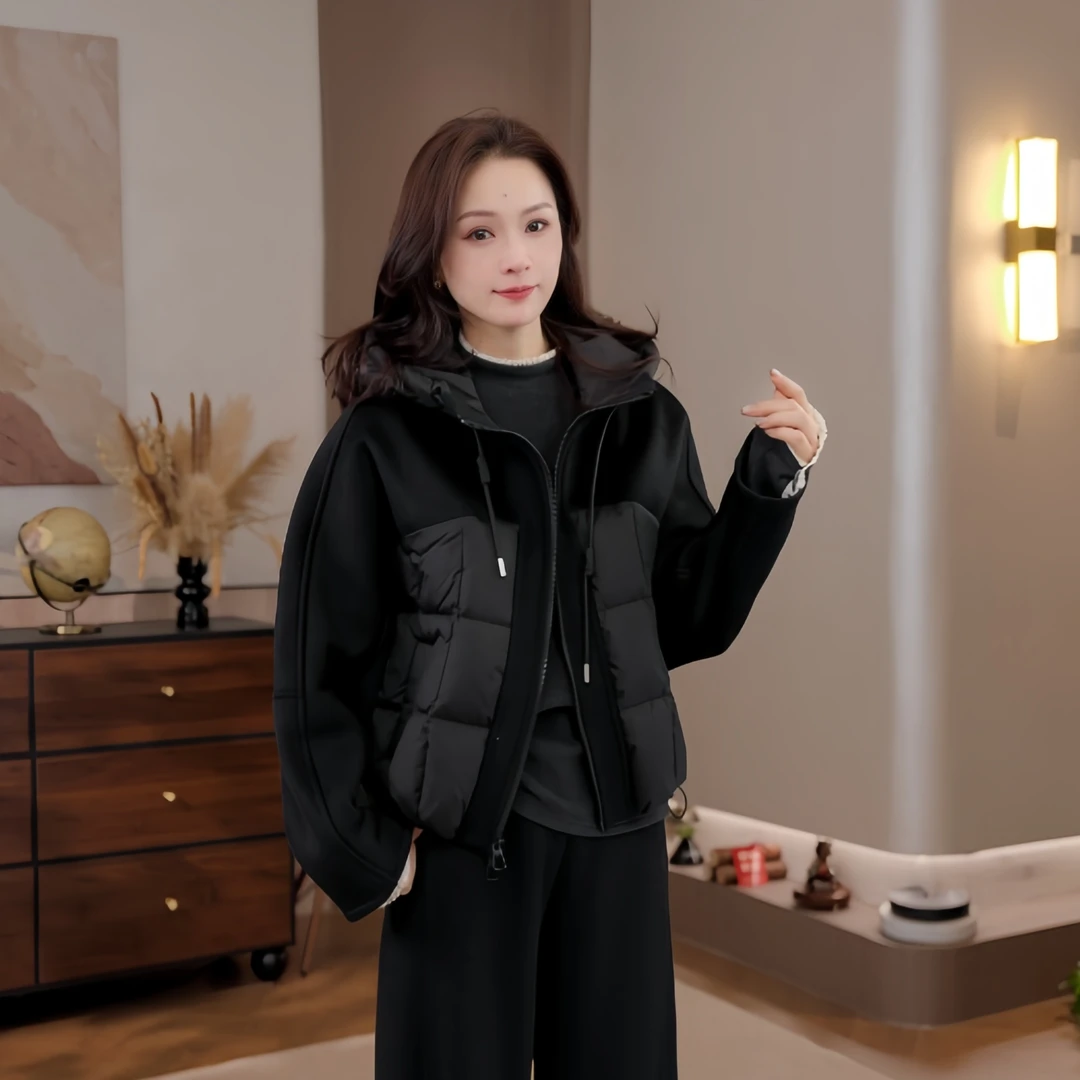 豆豆DA【毛呢拼羽绒】羊毛+新国标90白鸭绒保暖连帽外套-25810525DY