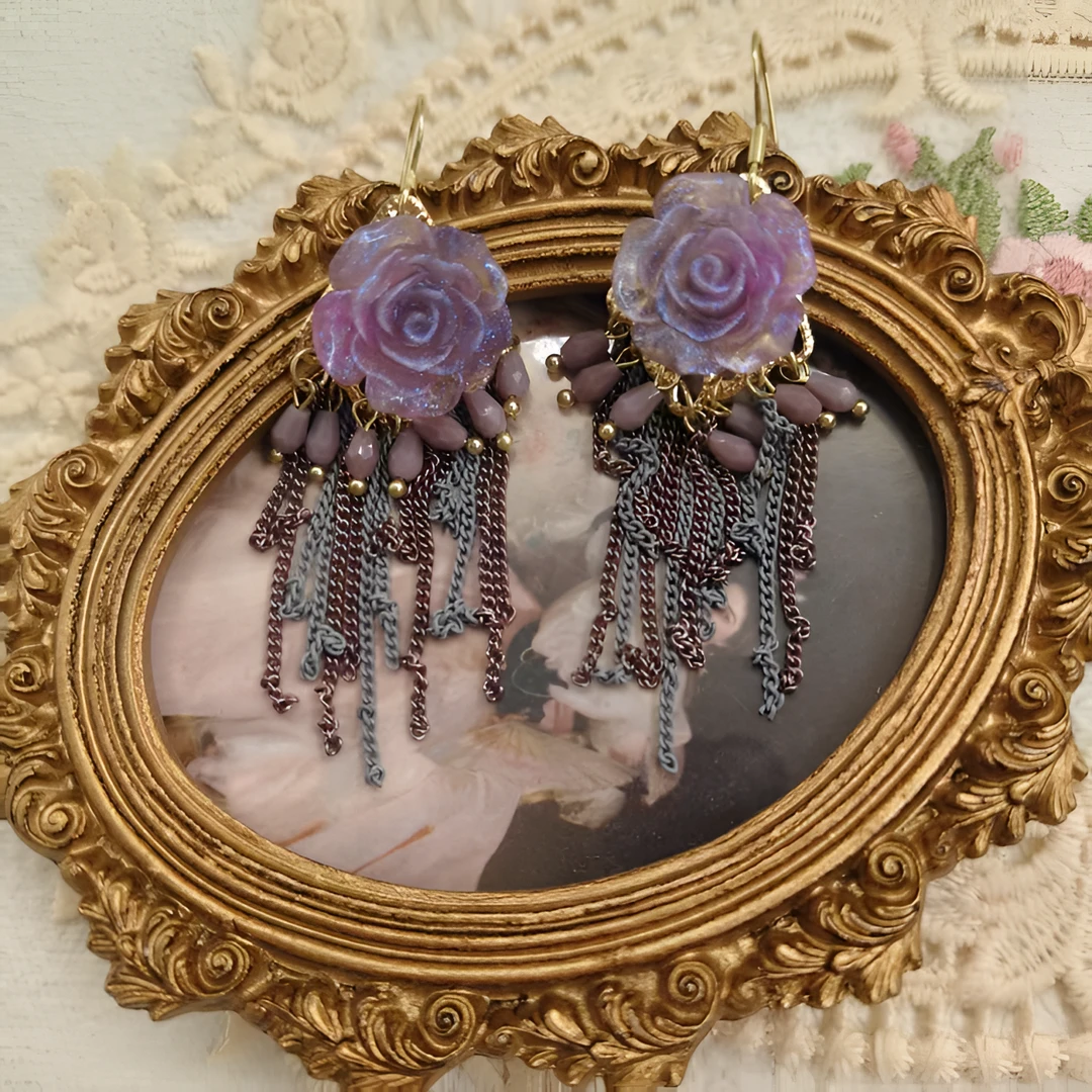 合金仿水晶耳饰 2676 复古紫时尚宫廷风百搭优雅长款轻奢风耳饰