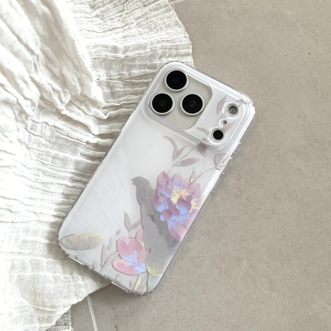 叶菽原创《荷花》新中式国风高级IMD双层苹果16/17/15promax手机壳