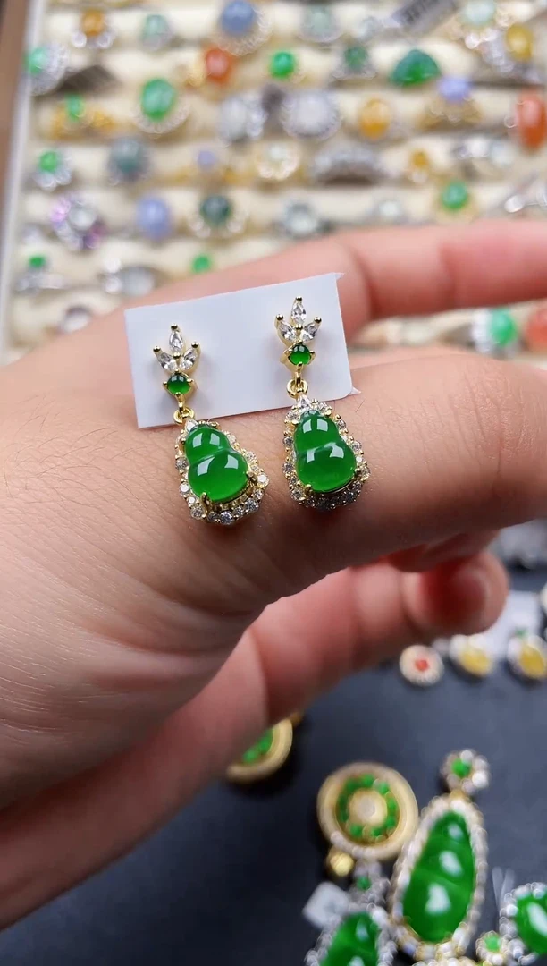 银S925镶嵌翡翠耳饰74