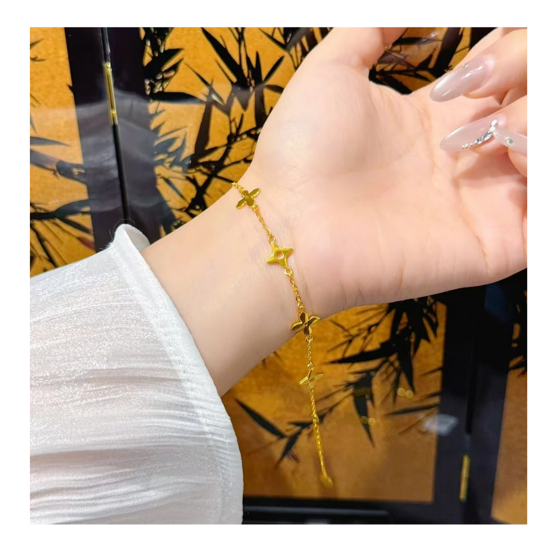 【小鹏黄金】足金999 精致小花四叶草5G工艺手链4.95