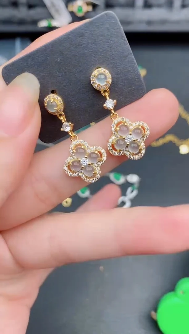 银S925镶嵌翡翠耳饰天然a货翡翠309