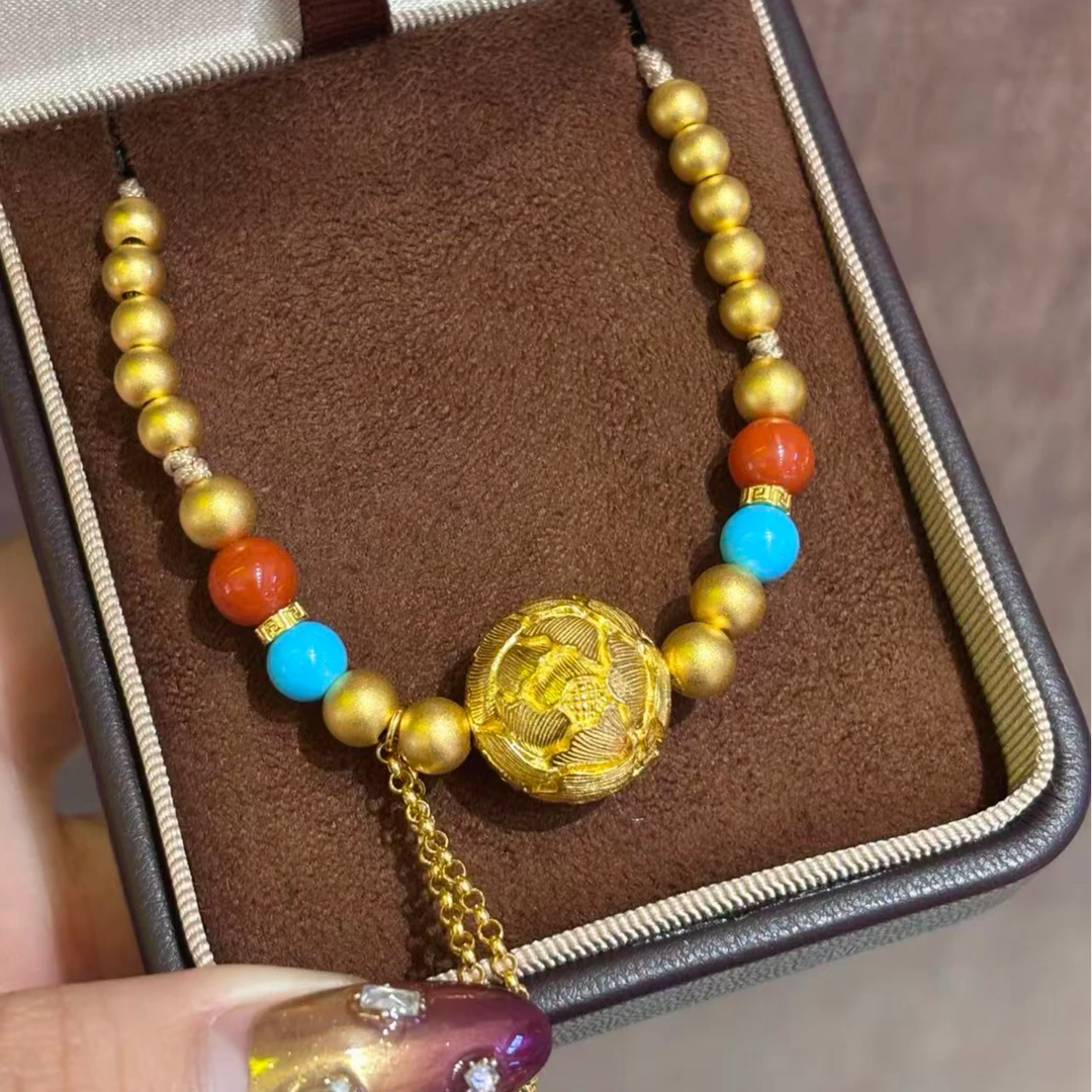 【伟新源】足金999 錾刻工艺 牡丹花珠套链17.8克（附加250）卡20mm