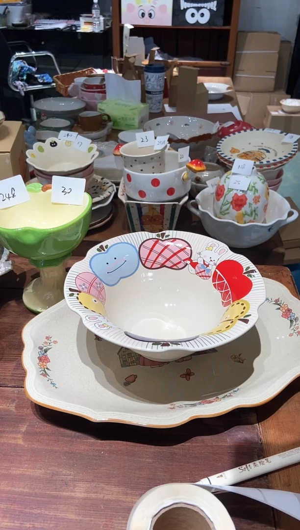 瓷253 苹果兔子 大碗 瑕疵