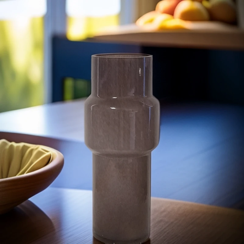 217灰色几何玻璃花瓶高37口11.5（有瑕疵）