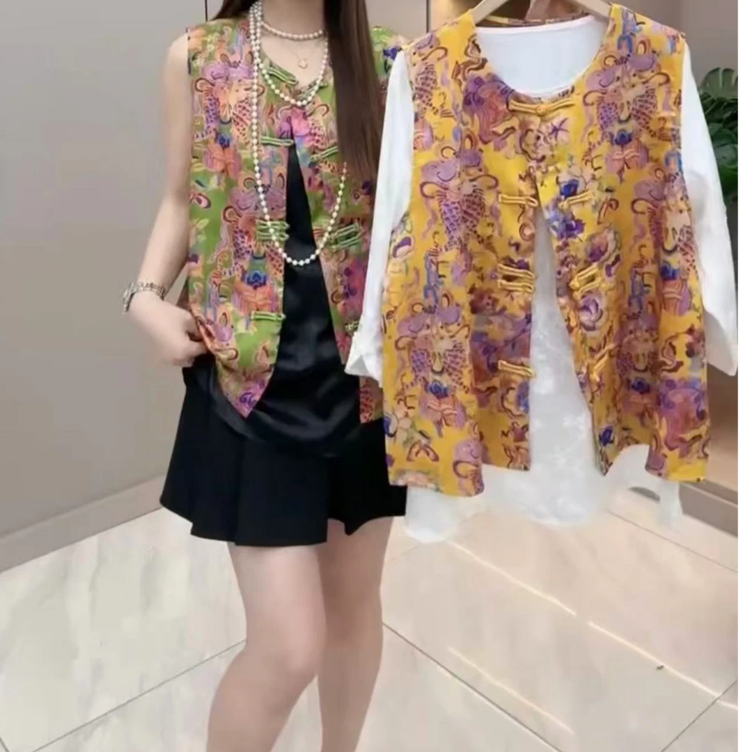 1511-国风提花图腾马甲+提花八分袖国风打底两件套