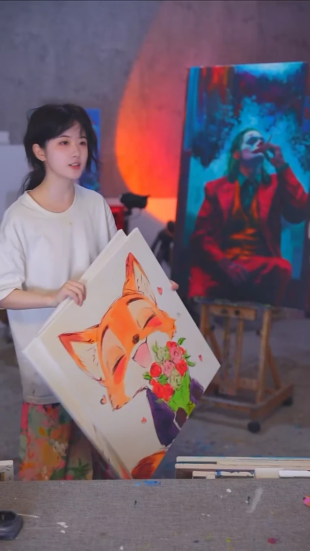 油画K****~连副尼克狐兔朱迪丙烯画纯手绘不加