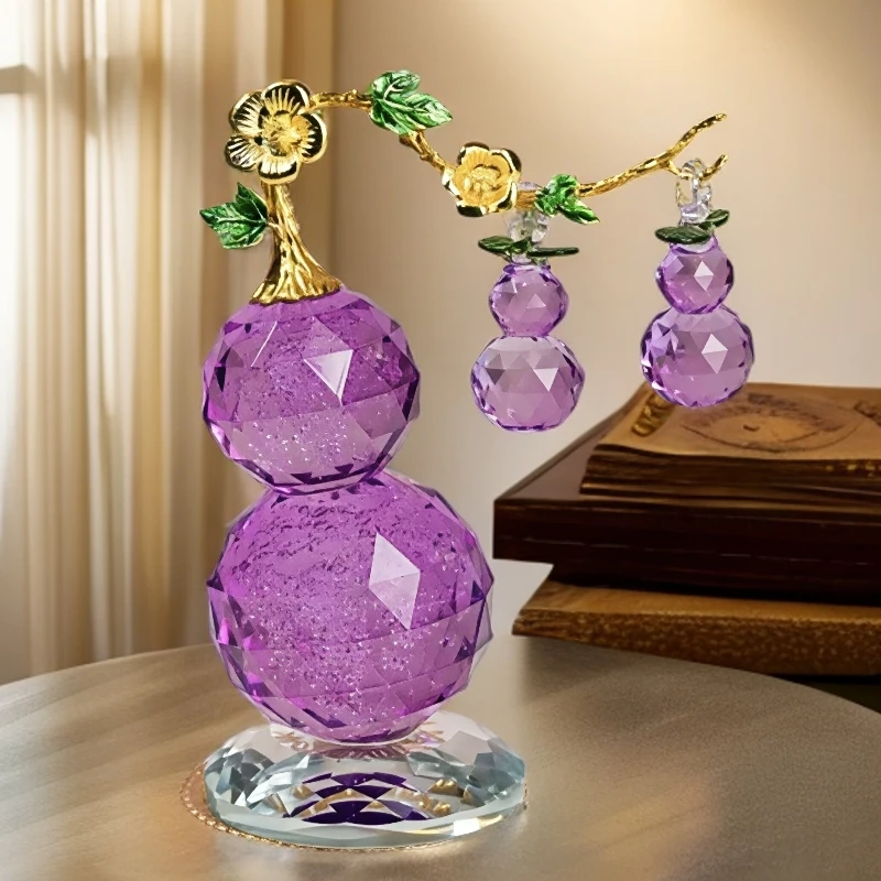 S新款梦幻气泡紫色k9水晶葫芦摆件紫气东来客厅电视柜书柜摆件