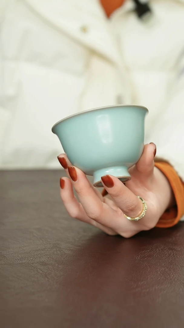 摆件瓷汝宋汝瓷原矿釉 鸡心杯