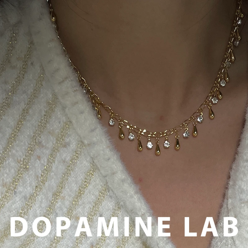 铜合金合成锆石项链 叠戴水滴高保色水滴choker锁骨链ins复古项链