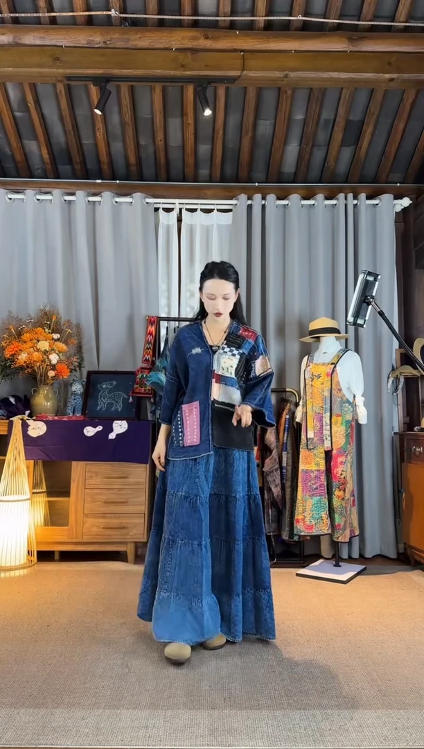 设计师款微瑕手织棉拼接半裙