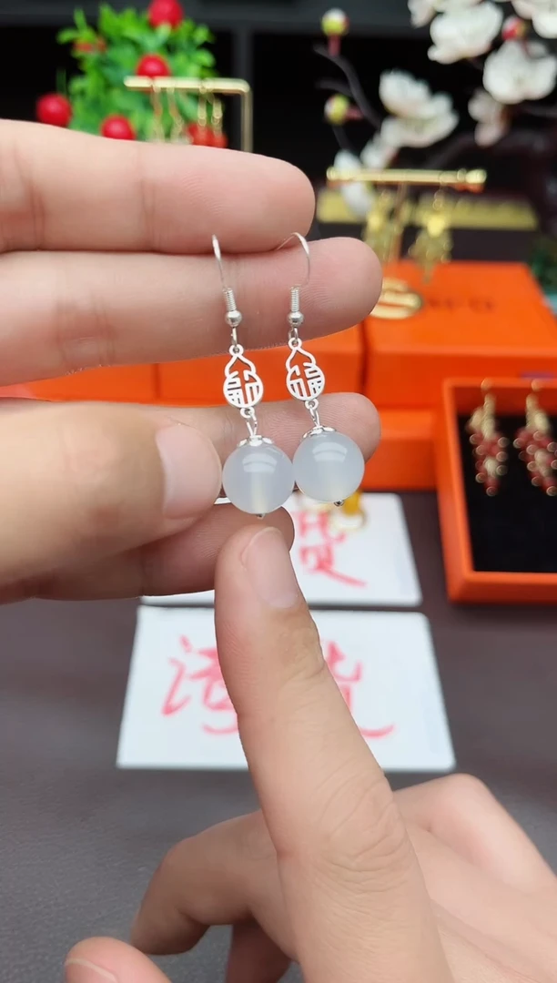 玛瑙/玉髓耳饰银S925镶嵌522000