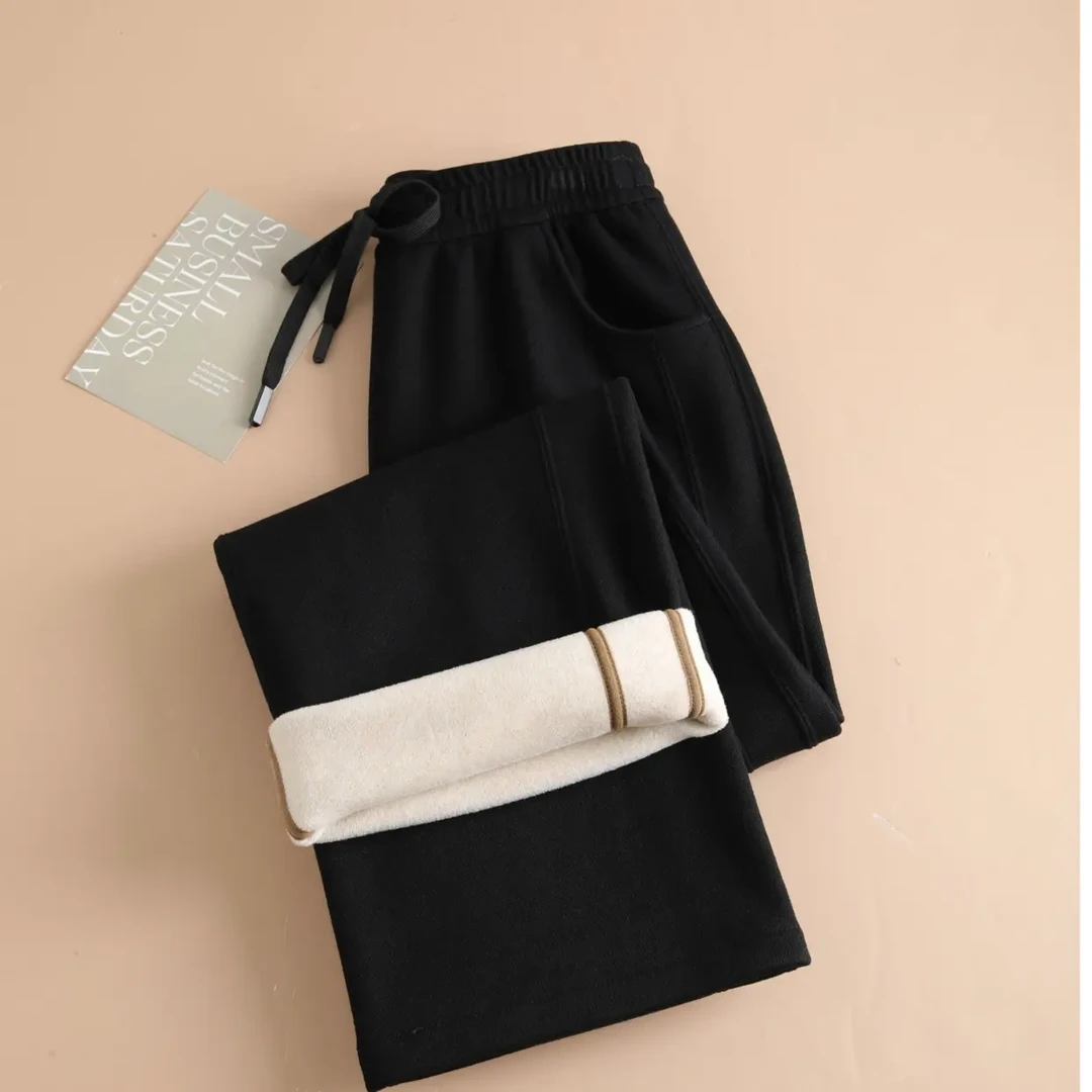 【羊毛+蚕丝】加绒加厚窄版垂感百搭直筒裤阔腿裤女秋冬外穿5307