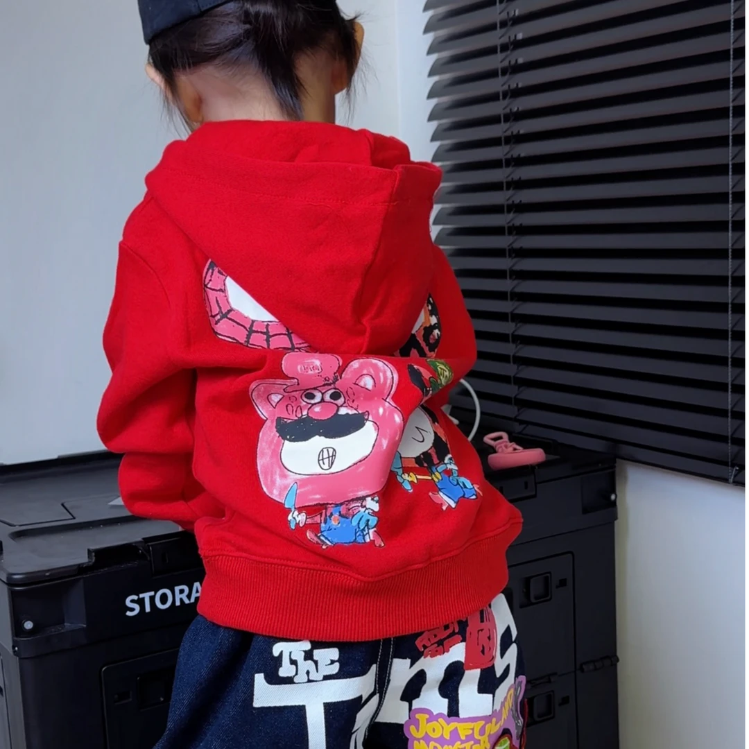 .6010【JM果酱熊】时尚休闲春季印花卡通儿童带帽卫衣