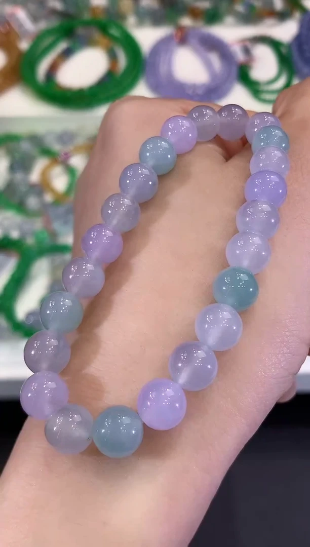 未镶嵌手串翡翠C353 紫货有色差