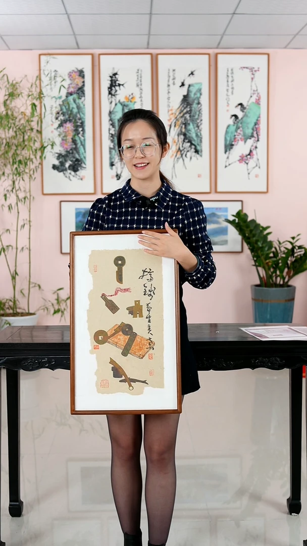 国画董平茶《搞钱》手绘带框62*37厘米