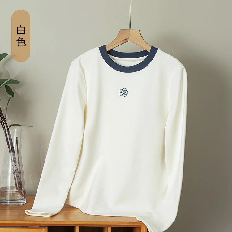 【小洁专属】撞色山茶花刺绣女款打底衫2567
