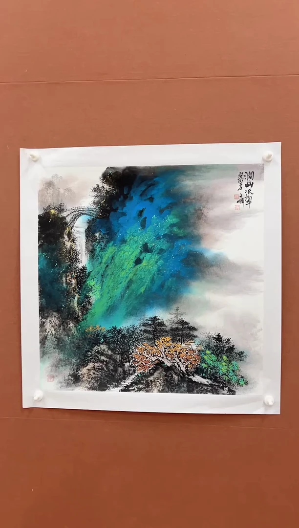 国画李文峰四尺斗方泼彩荷花