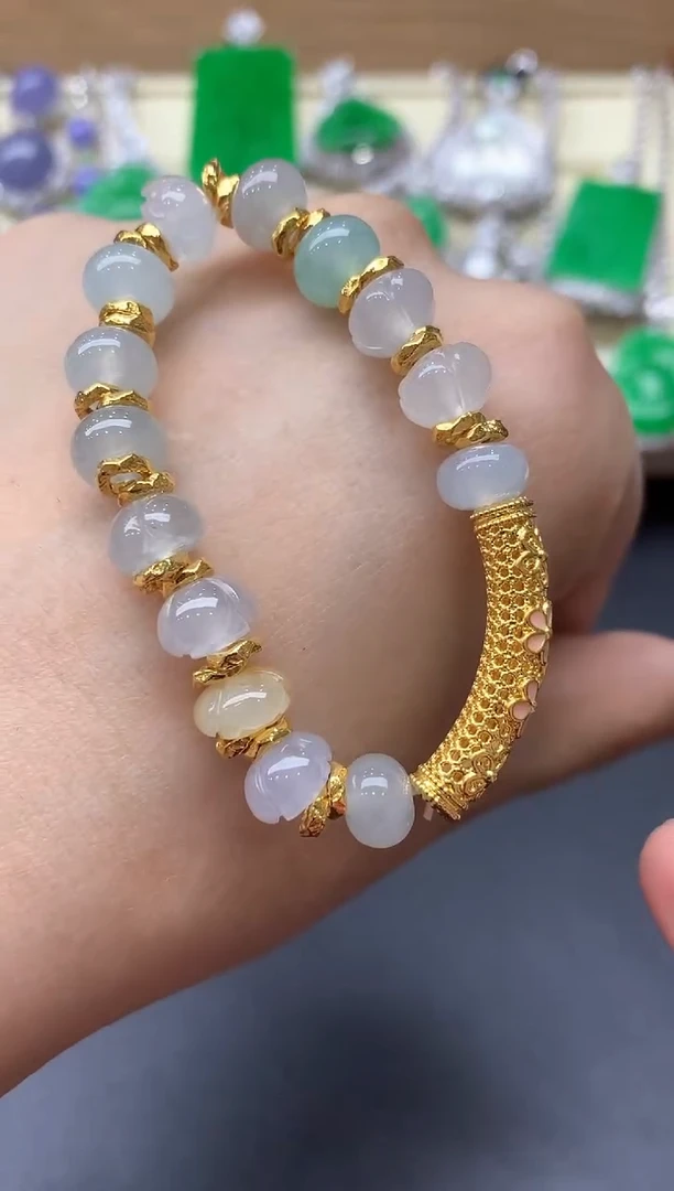 足金镶嵌手链翡翠380-中国好珍宝