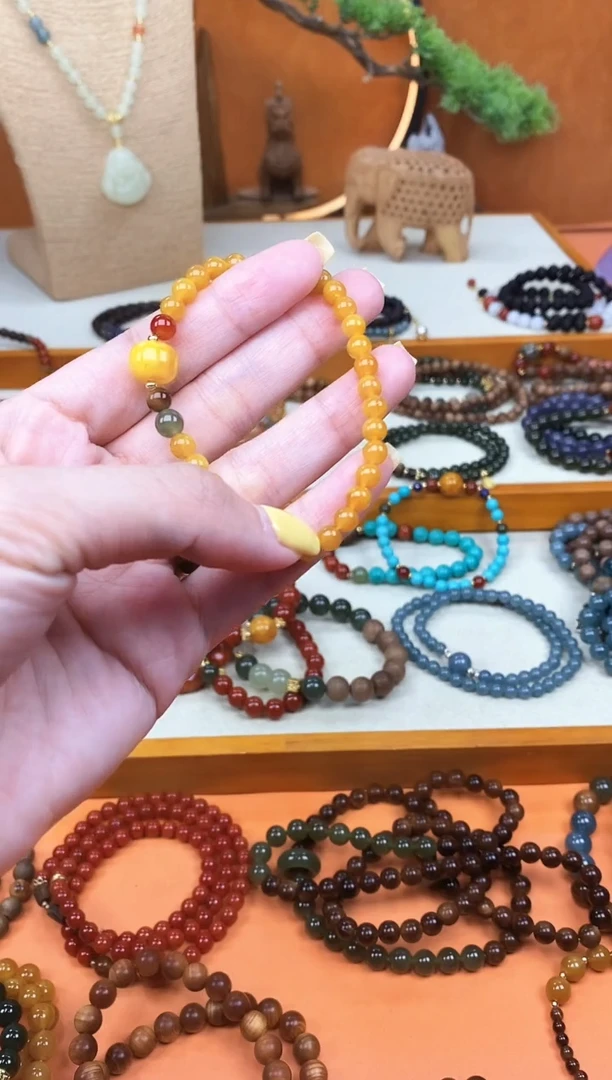 未镶嵌琥珀手链单圈蜜蜡和田南红手串