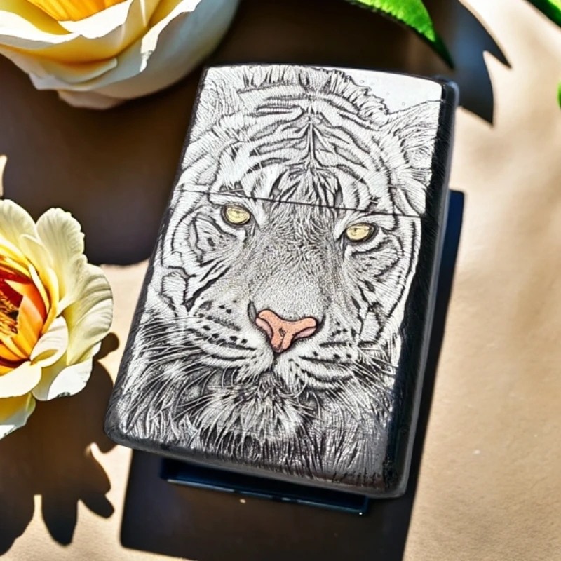 ZIPPO紫铜生肖虎复古打火机纯白铜套壳虎虎生威DYJ1