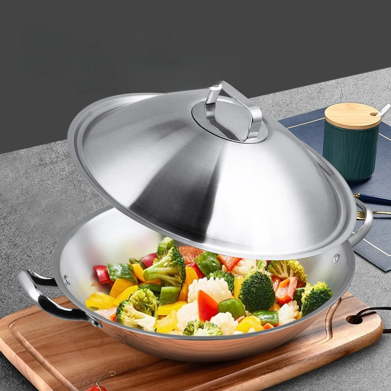 【天天粉丝专属】外36双耳白板炒锅 送 高蒸格 送高拱盖