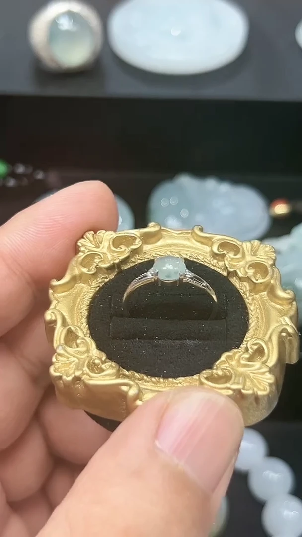 银S925镶嵌戒指翡翠天然缅A翡翠   戒指