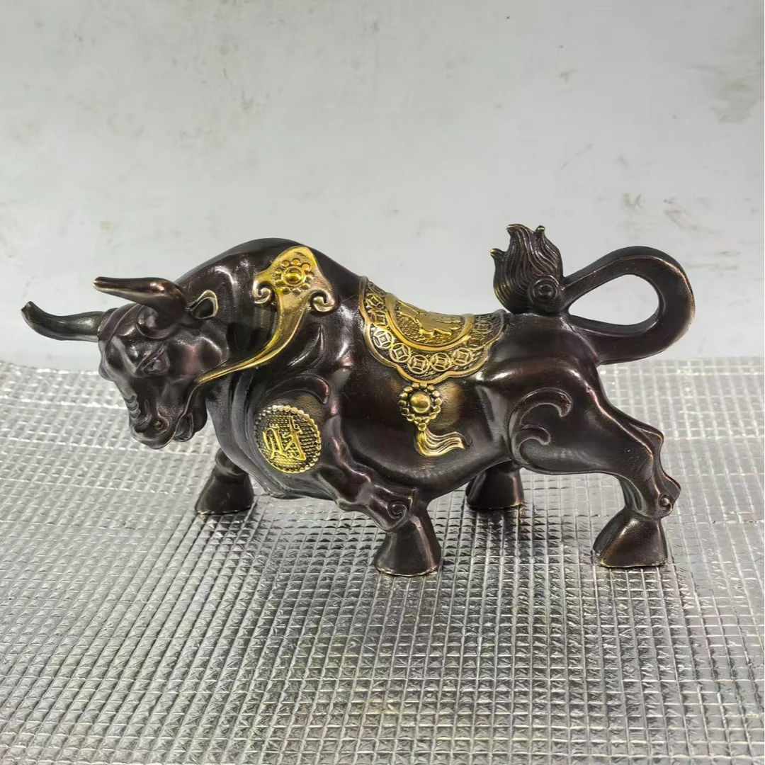 纯铜鎏金铜牛铜器摆件收藏福牛招财牛气冲天复古桌面办公室工艺品