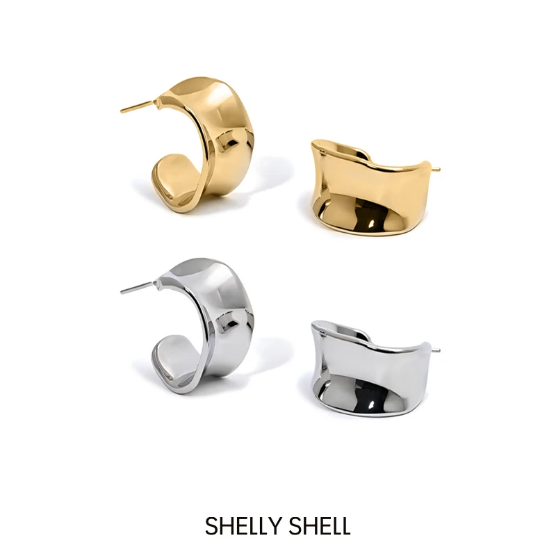 Shelly Shell 铜合金耳饰 锤纹弧形耳钉 气质轻奢个性时尚