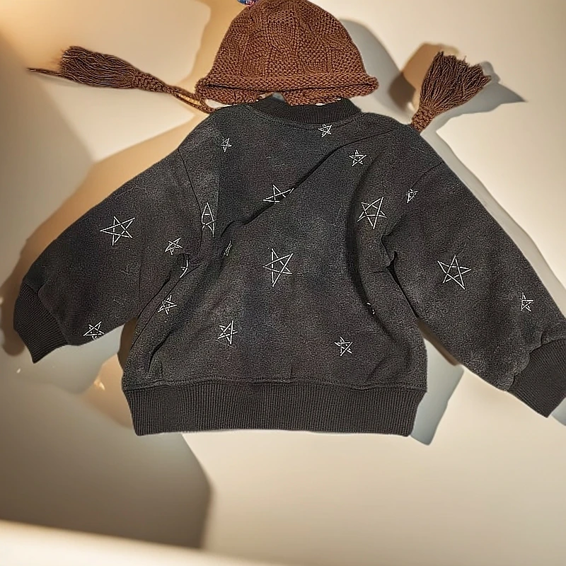 儿童韩版休闲时尚童装中小号女童男童百搭加绒五角星卫衣
