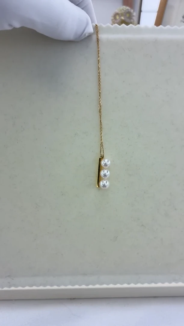 颈饰18K金镶嵌海水珍珠竖款3珠平衡6.5-7
