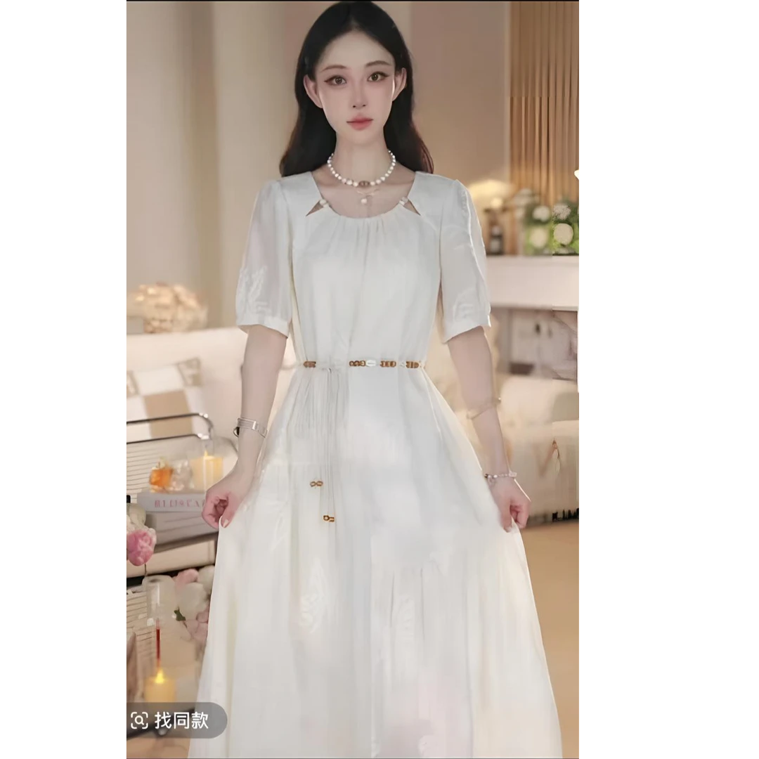 常规法式建筑吊带中长裙连衣裙夏季长款裙子设计感新款白色爆款