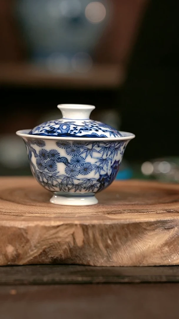 手绘手绘高温现代瓷  柴  有暇 松竹梅小元宝75C