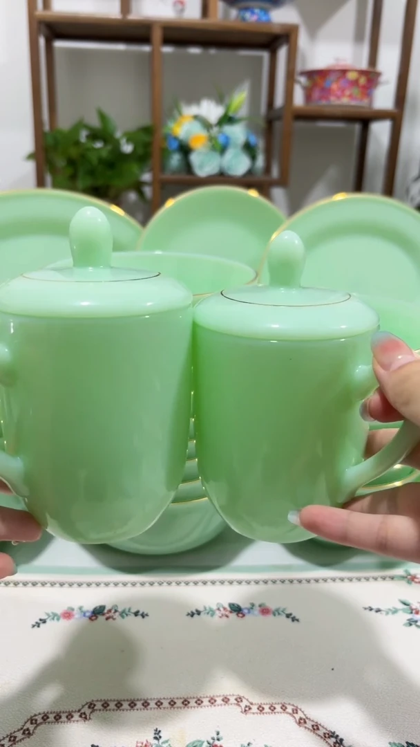 带盖子办公茶杯2个玉瓷