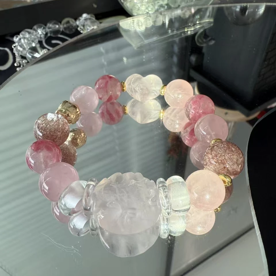 天然辰砂【灵和运系列】新款天然粉水设计款狐狸牌甜蜜蜜女士手串