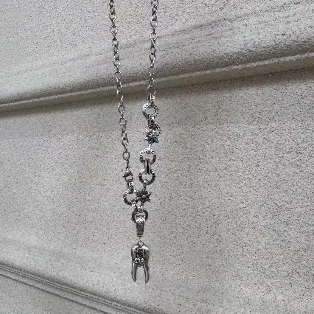 合金项链 “小牙齿”|虎皮卷复古高级感牙齿金属合金项链个性