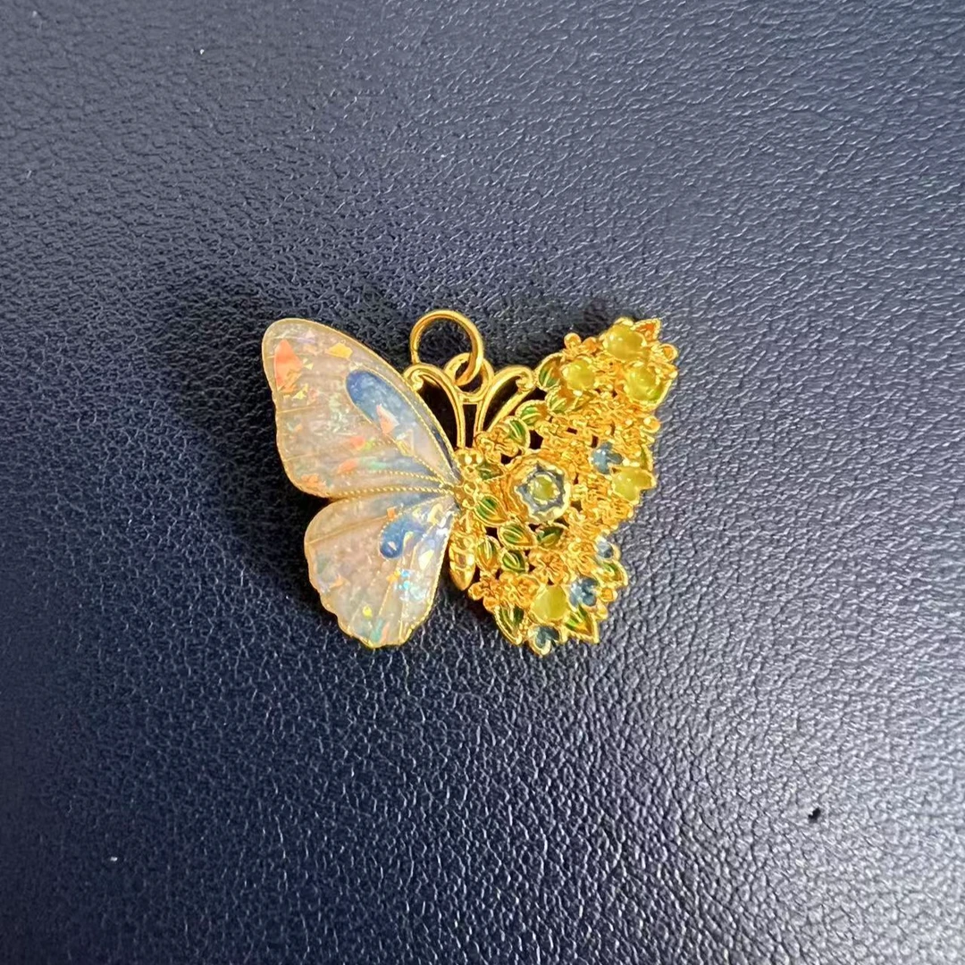 足金999珐琅彩蝴蝶吊坠