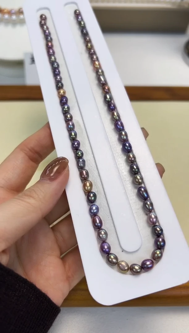 颈饰银S925镶嵌淡水珍珠5-6mm糖果米珠项链