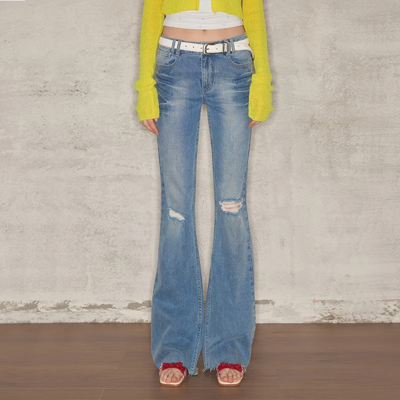 wooha 吾哈2025夏季新款S系列弹力修身微喇牛仔裤女