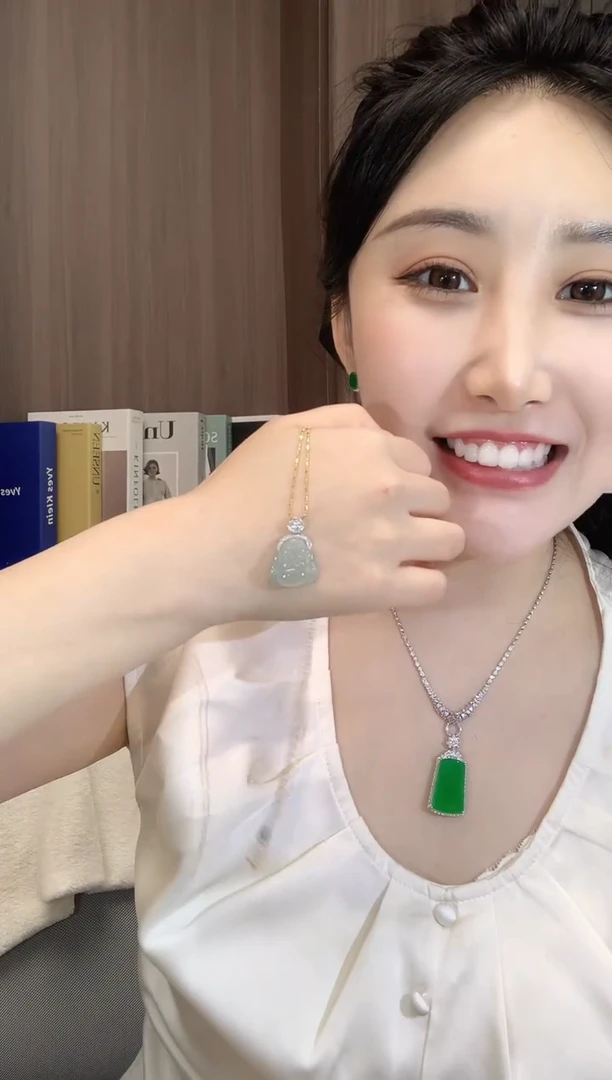 翡翠18K金镶嵌吊坠(不含链)A21