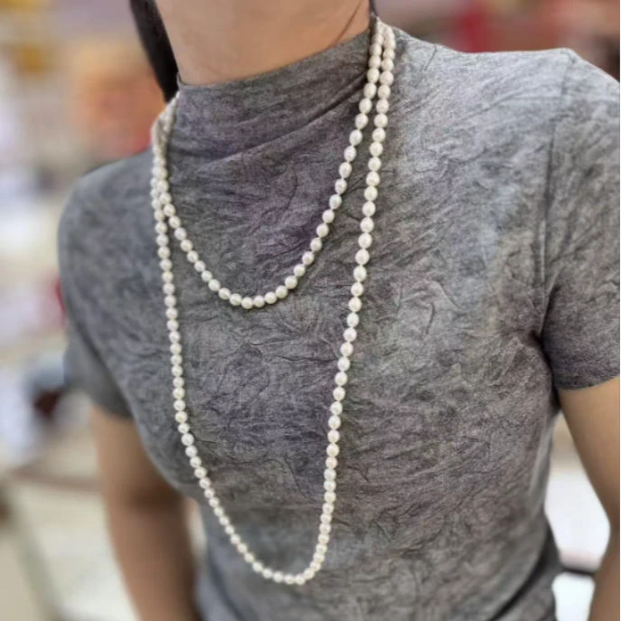 【夏清华珍珠】6-7mm百变女王款天然淡水珍珠白色毛衣链经典时尚