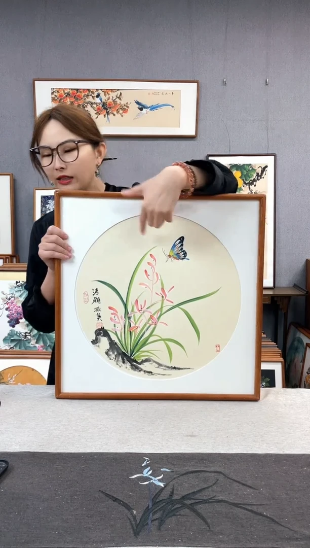 【闪购商品】国画手写手绘带框作品-52*52-高振英