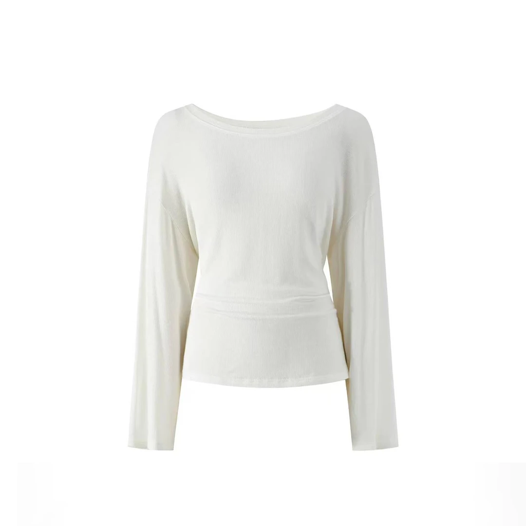 绑带斜肩长袖t恤女秋季新款时尚辣妹小众修身上衣C  9502#