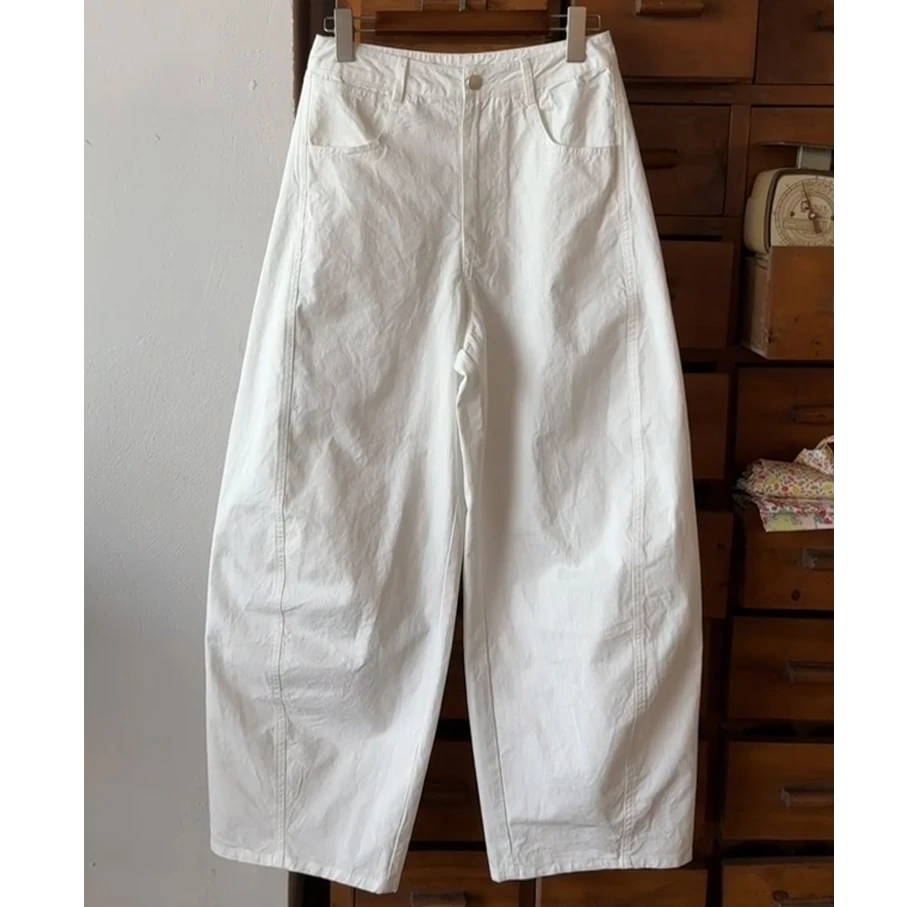今年流行的爆款夏季休闲显瘦白色弯刀裤子宽松慵懒风女2025年新款