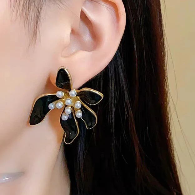 合金亚克力耳饰 2211 气质时尚百搭简约黑色小众复古vintage耳饰