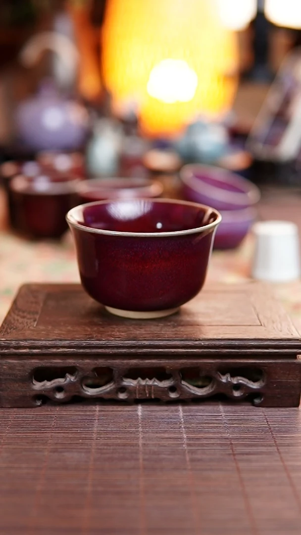 964 煤烧玉石釉玫瑰紫 压手杯