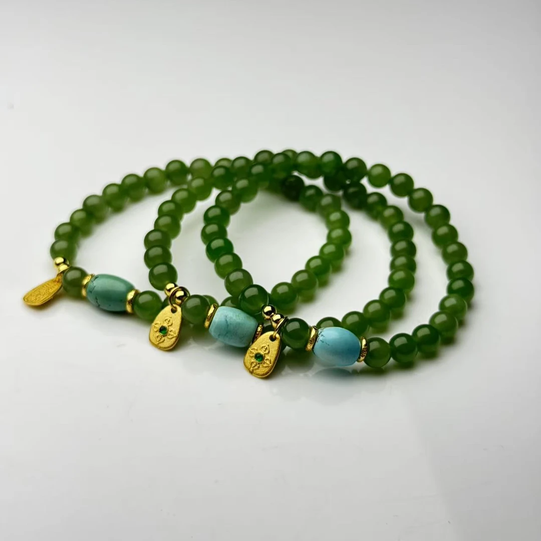 ZBG0897碧玉绿松手串（天然珠宝多样性发其一）