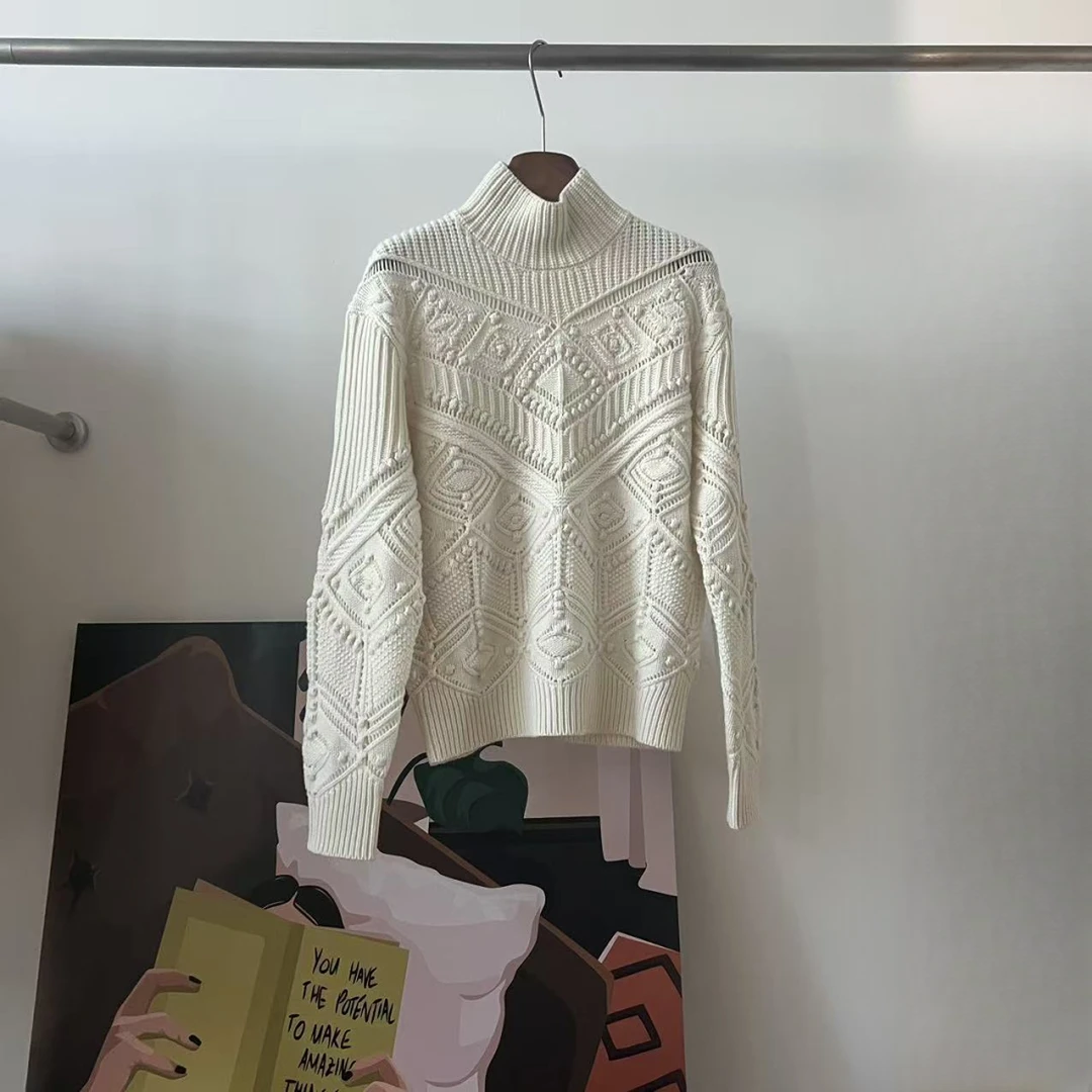 ZIZAI  LP同款  羊绒老钱风厚款提花高领套头毛衣3772