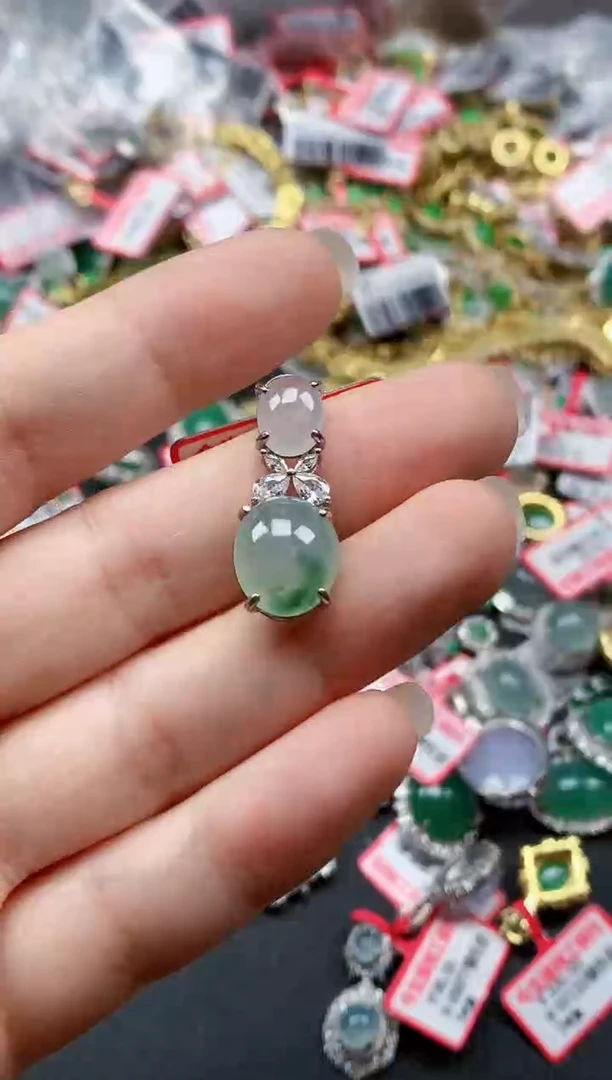 银S925镶嵌戒指翡翠天然A货缅甸翡翠